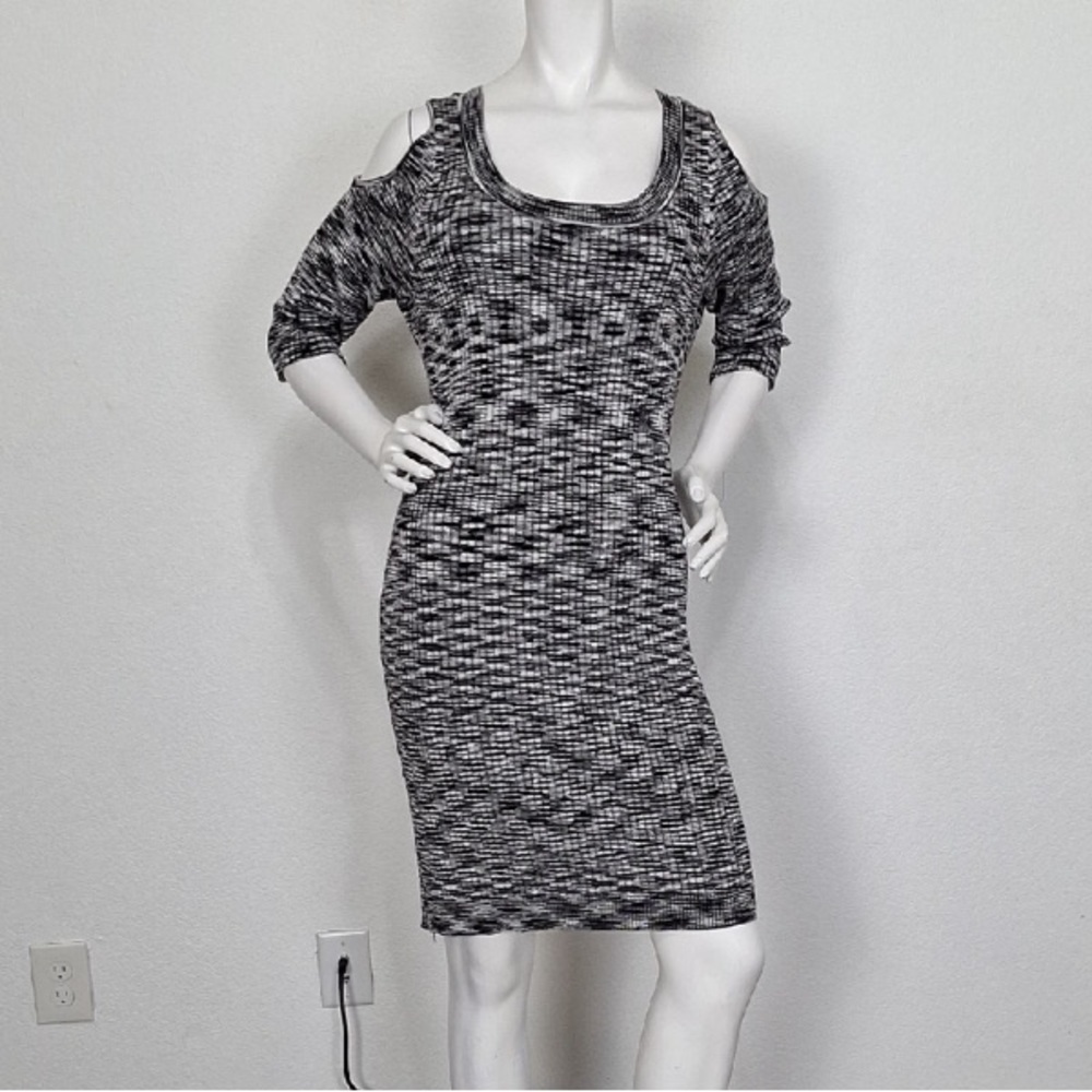 Charming Charlie Black White Cold Shoulder Preppy Textured Knit Dress Size XL